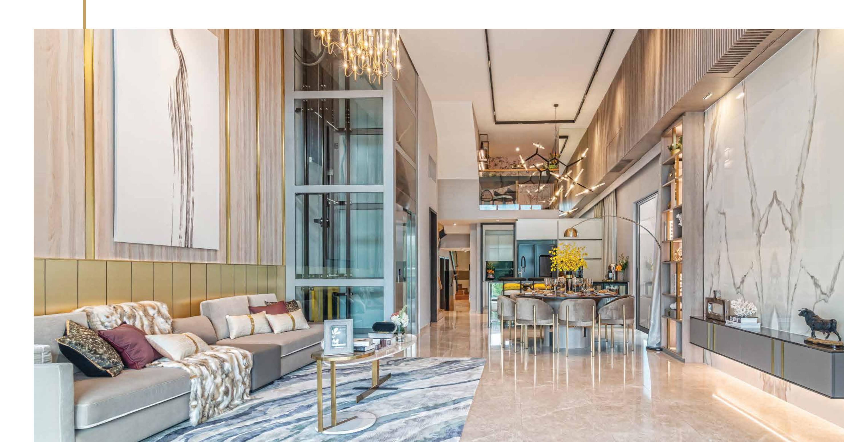 Belgravia Ace living, dining and deluxe kitchen with high ceiling